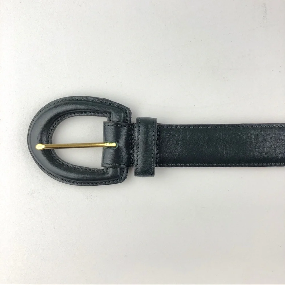Coach Black Leather Belt with Brown Interior and Gold Buckle